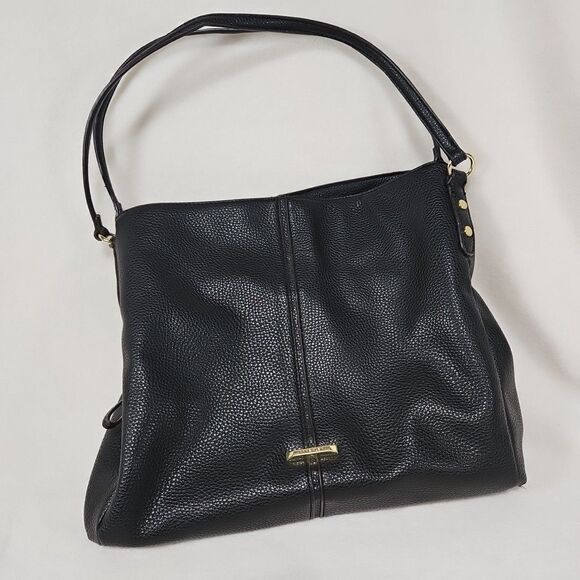 ANNE KLEIN  BLACK PEBBLE Faux LEATHER TOTE Goldtone 3Zip Sections  Medium Size - Picture 1 of 13